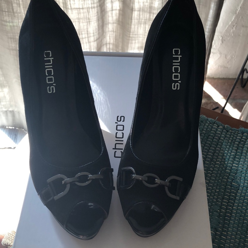 Chicos black suede platform pumps . Size 8.5